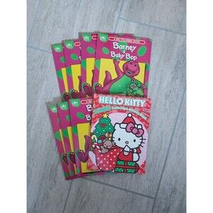 Vintage Barney & Baby Bop Big Coloring Books (7) & Hello Kitty Jumbo Activity